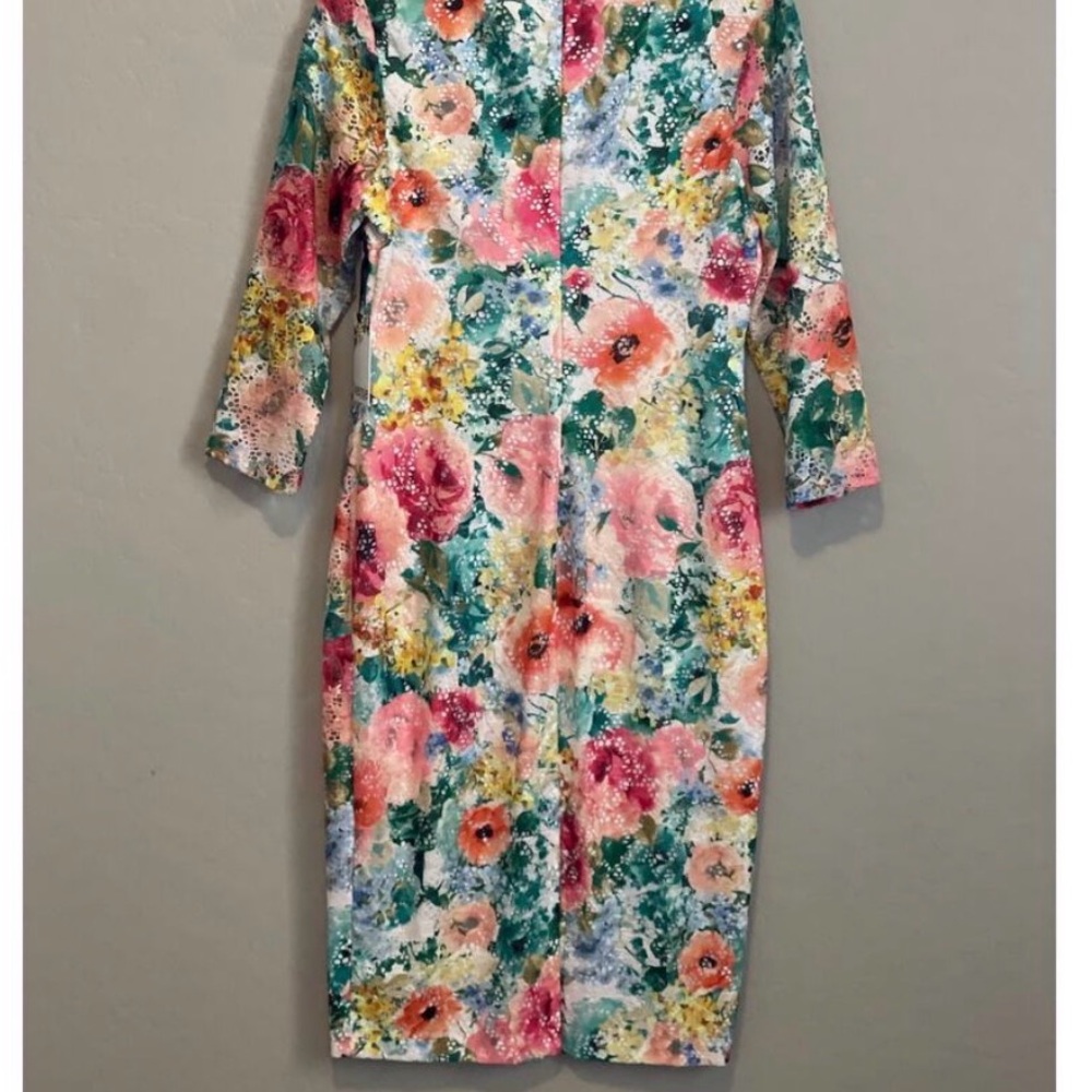 Kensie Eyelet Watercolor Floral 3/4 Sleeve Shift Dress - 8 - Picture 4 of 9